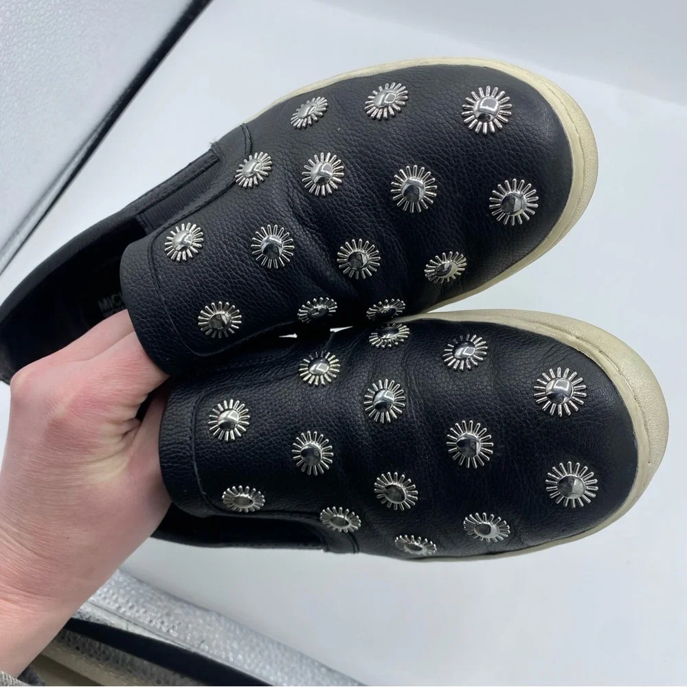 Michael Kors Leo Embellished Studded Black Leather‎ Slip On Sneakers size 9.5